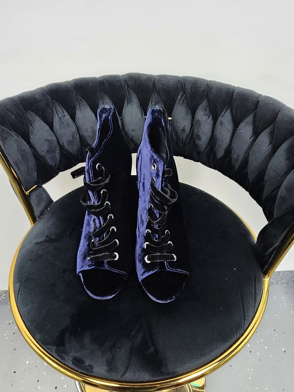 Jimmy Choo Mavy Velvet Lace Up Peep Toe Booties Navy Blue Ankle Boots